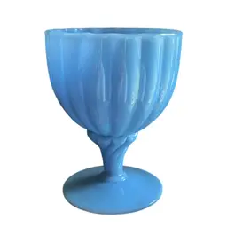Vintage Blue Milk Glass Goblet Hand Blown