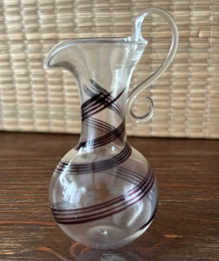 Mini Glass Swirl Hand Blown/Crafted Applied Handle Pitcher 3”