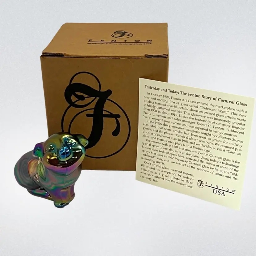 Fenton Pig Figurine Art Glass Featuring Hand-Painted Flowers 💐 On Amethyst Glass with a Vivid Metallic Sheen Signed by Artist S. Waters (Shirley)