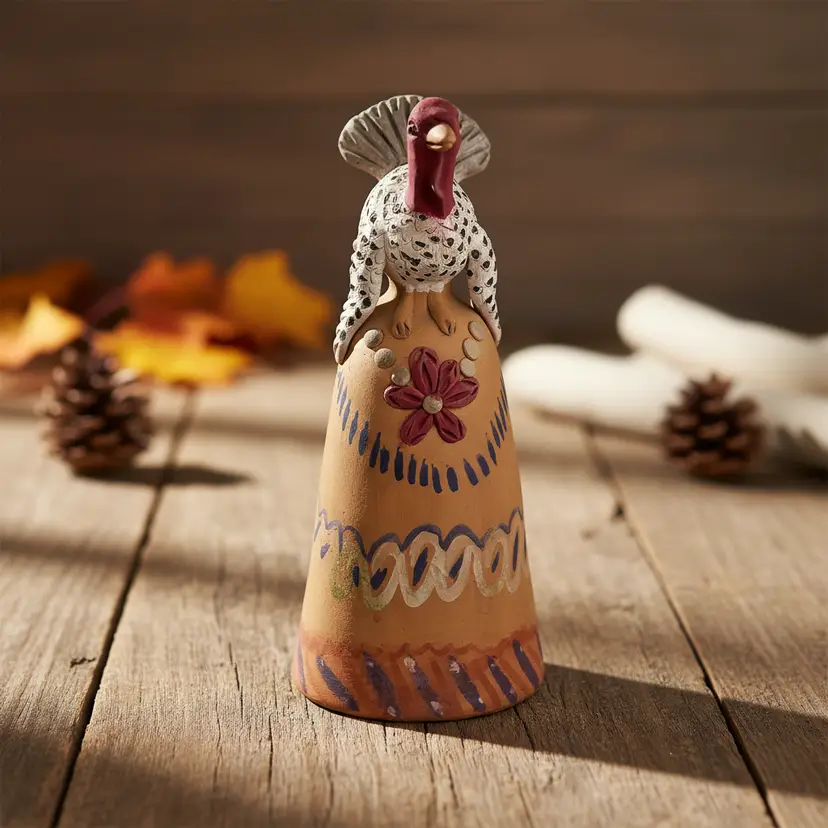 Hand Crafted Mexican Folk Art Clay Bell w/ Rooster, 8.5" Tall