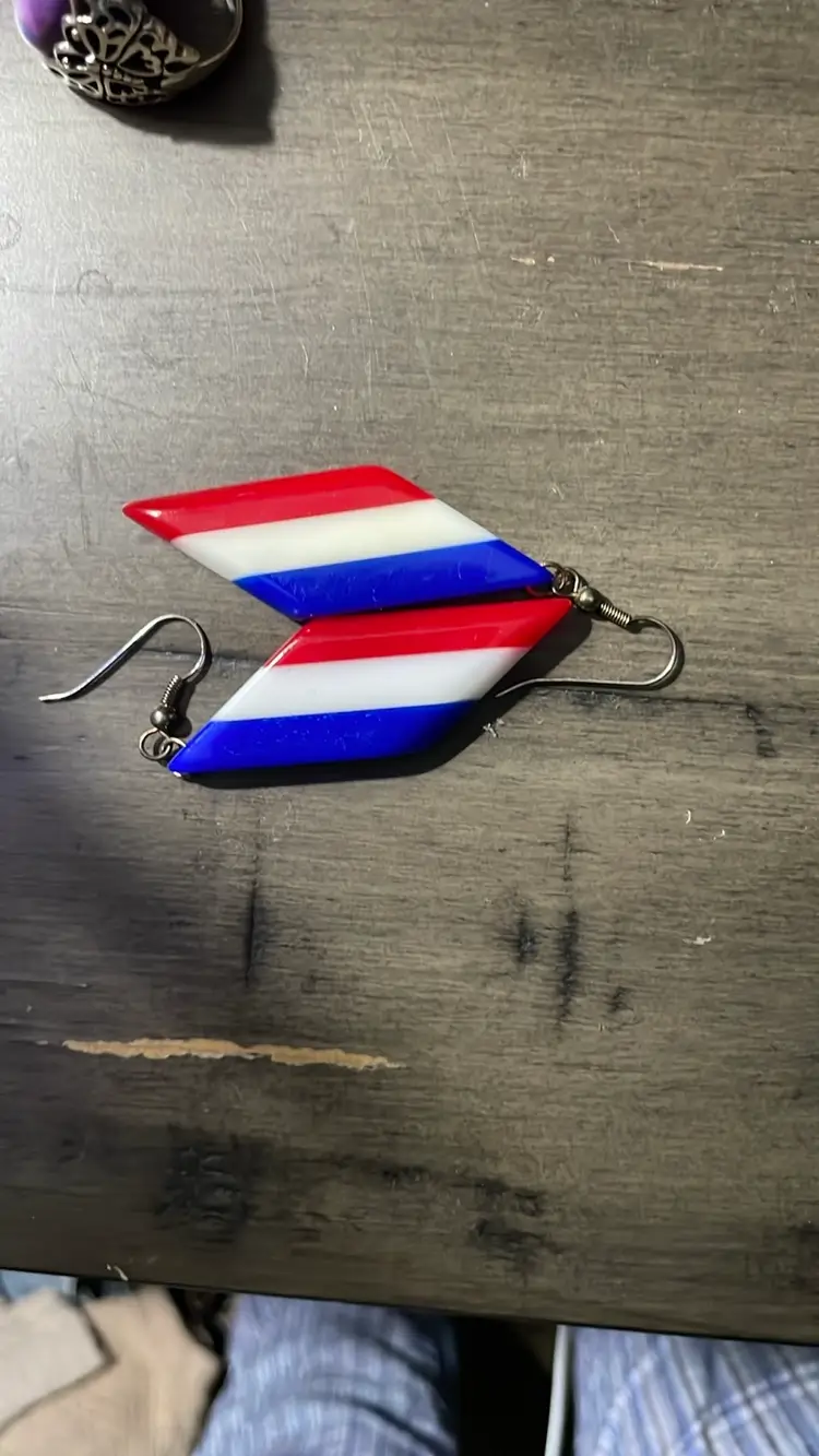 Bakelite Red White Blue Earrings 