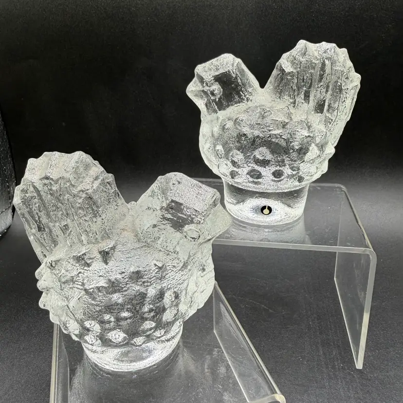 Vtg Pukeberg Glass Chicken Paperweight Figurines designer Uno Westerberg Sweden