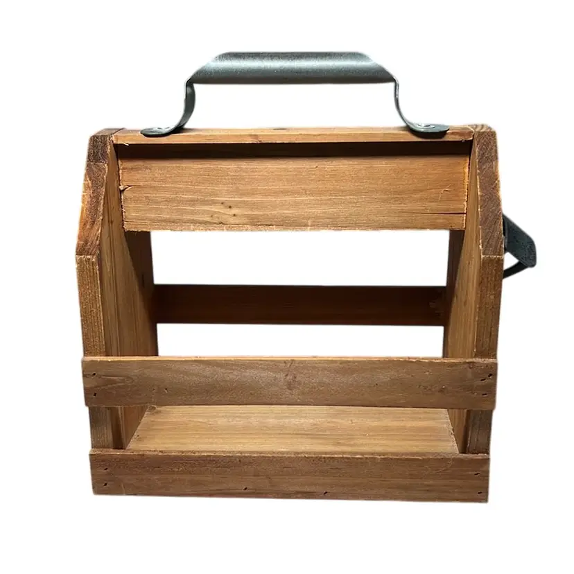 Rustic Wood 6pk Drink Caddy With Bottle Opener
