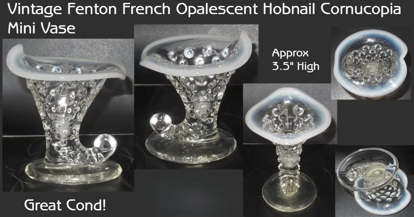 Vintage Fenton French Opalescent Cornucopia Hobnail Mini Vase