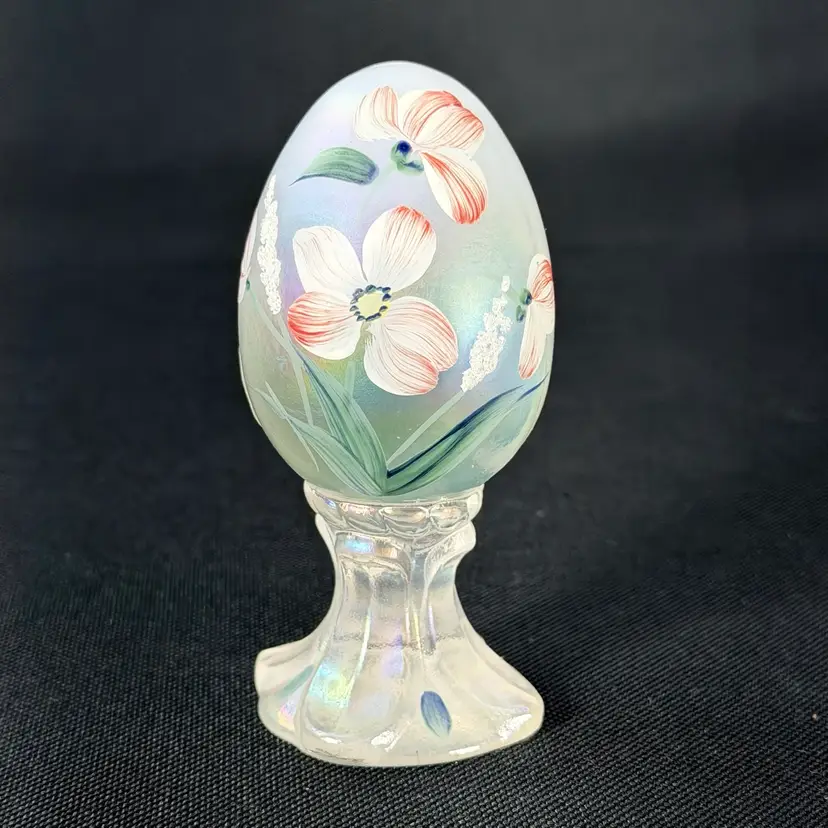 Fenton Hand Painted Signed And Numbered Egg On Pedestal 4”