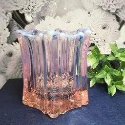 Fenton Glass Vulcan Pink Opalescent Candle Holder Vase 4" Vanity Brush Holder