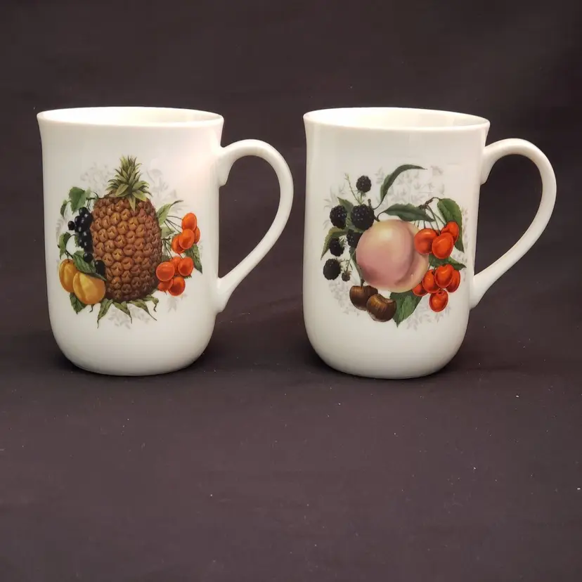 Fruits on Mugs Pineapple Apricot 2 separate individual Mugs Japan + misc fruit 