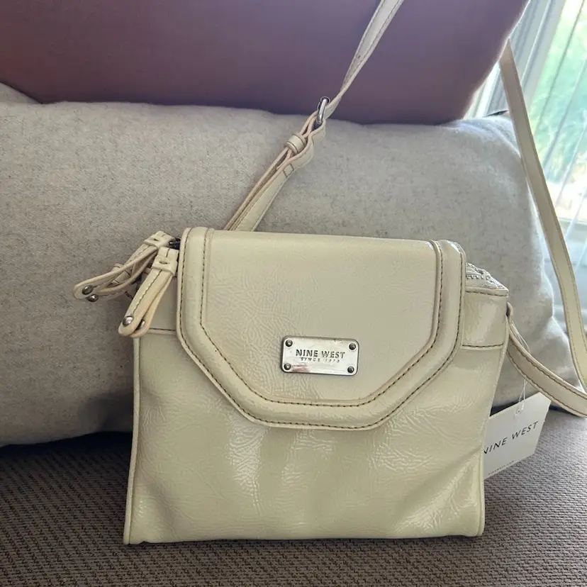 Nine West Crossbody Patent Leather Creamy White Purse
