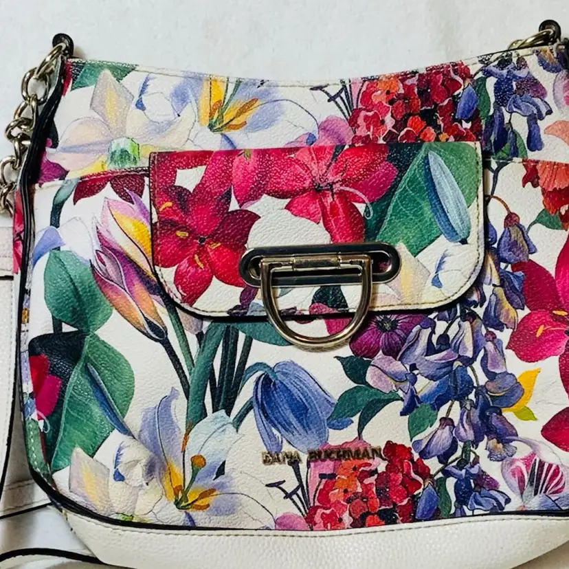Dana Buckman Beautiful Floral Messenger Bag Purse With Sturdy Crossbody Strap