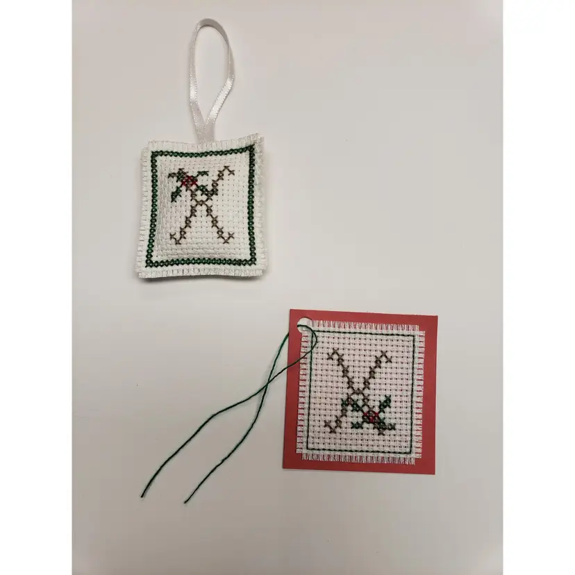New Handmade Cross-stitched Initial X Christmas Ornament And Gift Tag