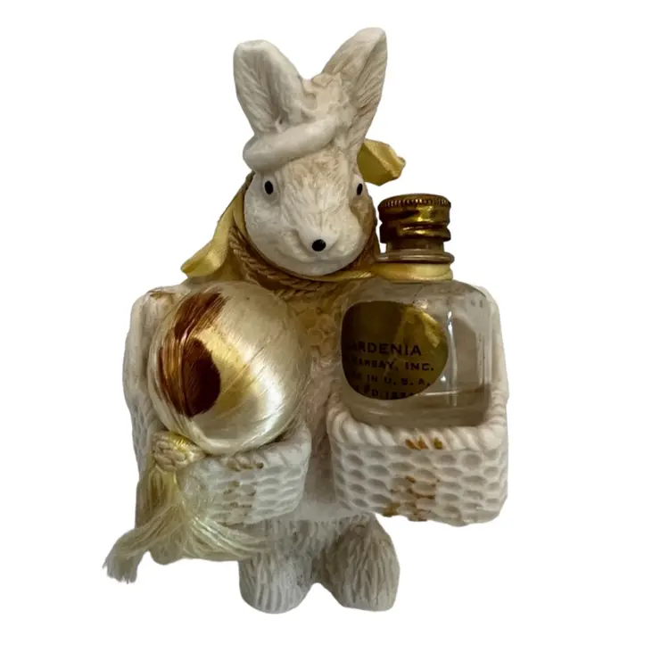Rare Gardenia By De Marsay Glass Perfume Bottle Bunny Holder