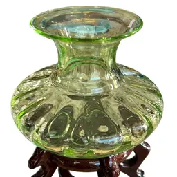 Vintage BIOT France Lime Green Bubbled Art Glass Vase 4.5”