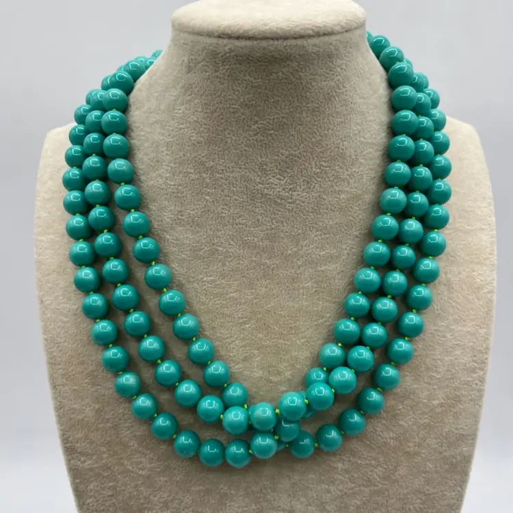 #J32 - Stella & Dot Heavy Long Turquoise Glass Necklace Single Strand Neon String