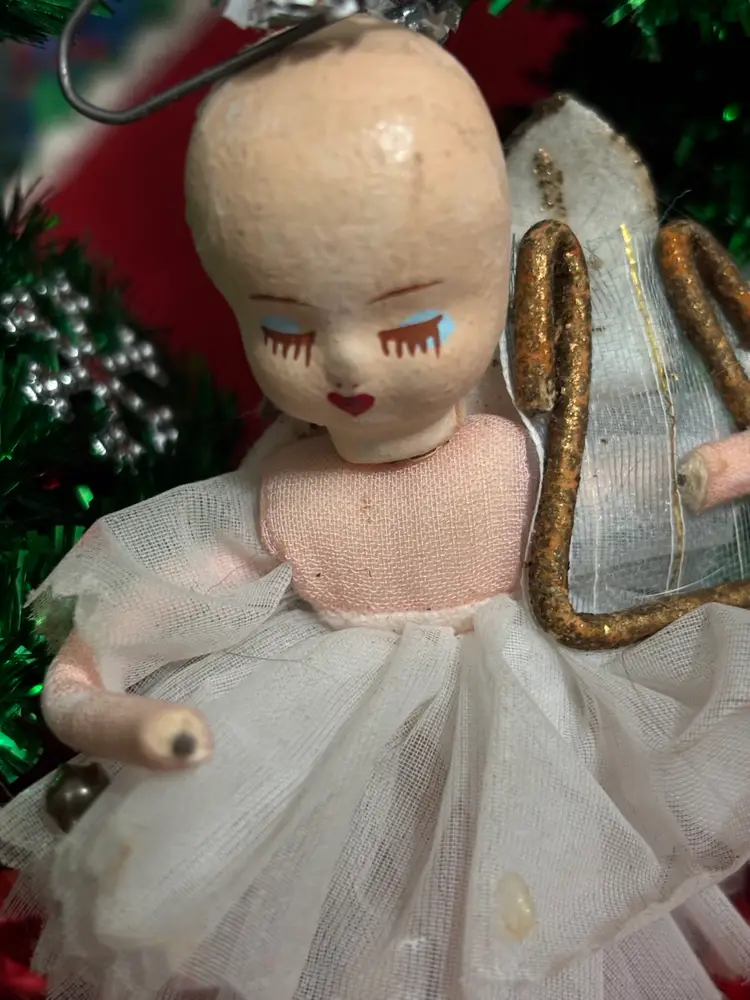 Vtg Forgotten Angel Tulle Mercury Beads Harp Japan Bald As Is