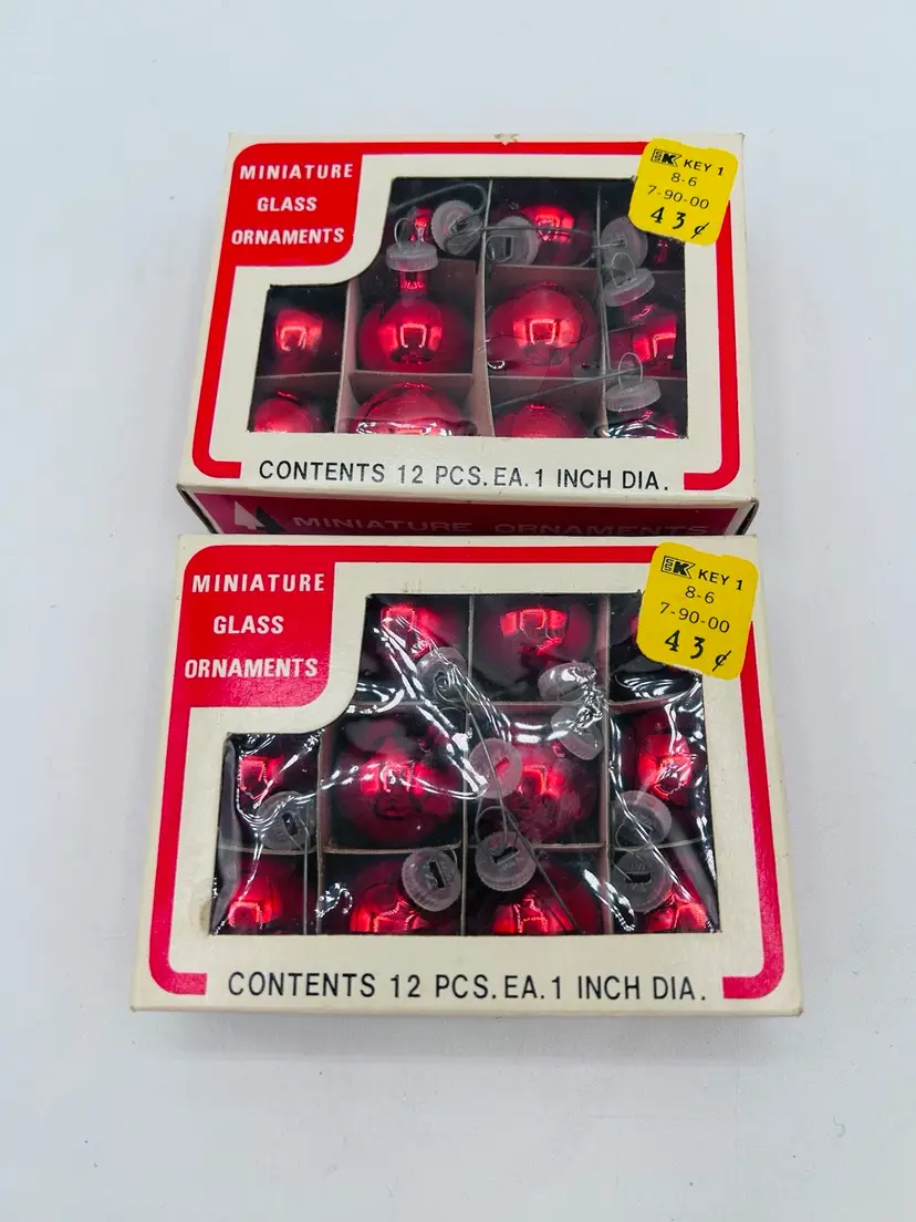 Vintage Miniature K-Mart Red Christmas Tree Ball Ornaments Original Boxes