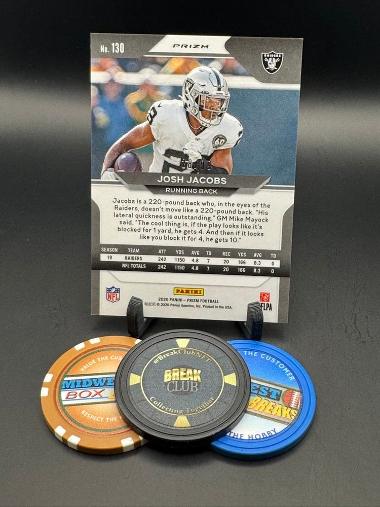 Josh Jacobs Blue Cracked Ice 28/99 *Jersey Number Match* 2020 Prizm Las Vegas Raiders