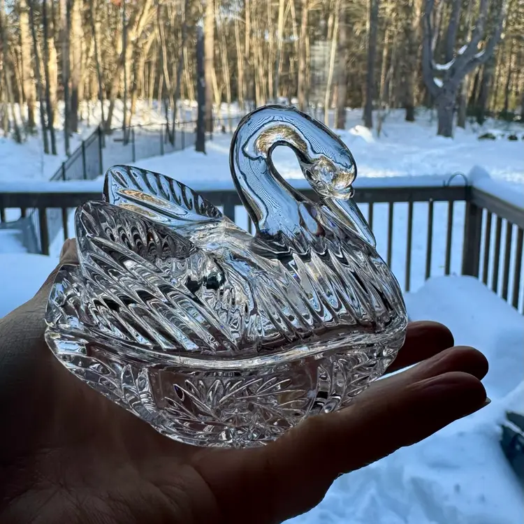 Vintage Glass Swan Trinket Box