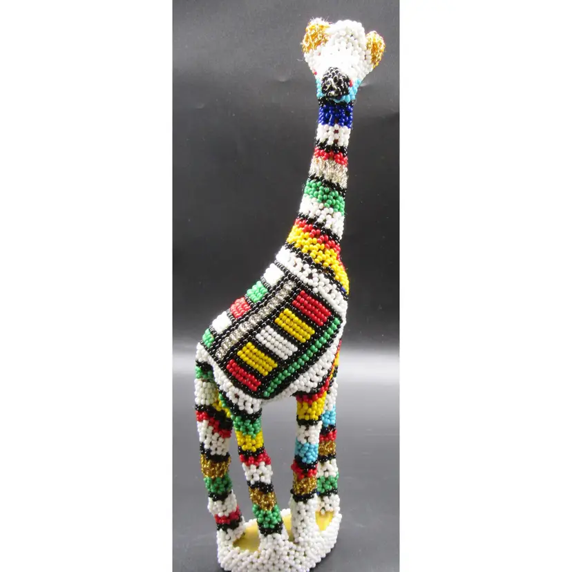 Vintage Wood & Seed Bead Decorative African Giraffe Figure