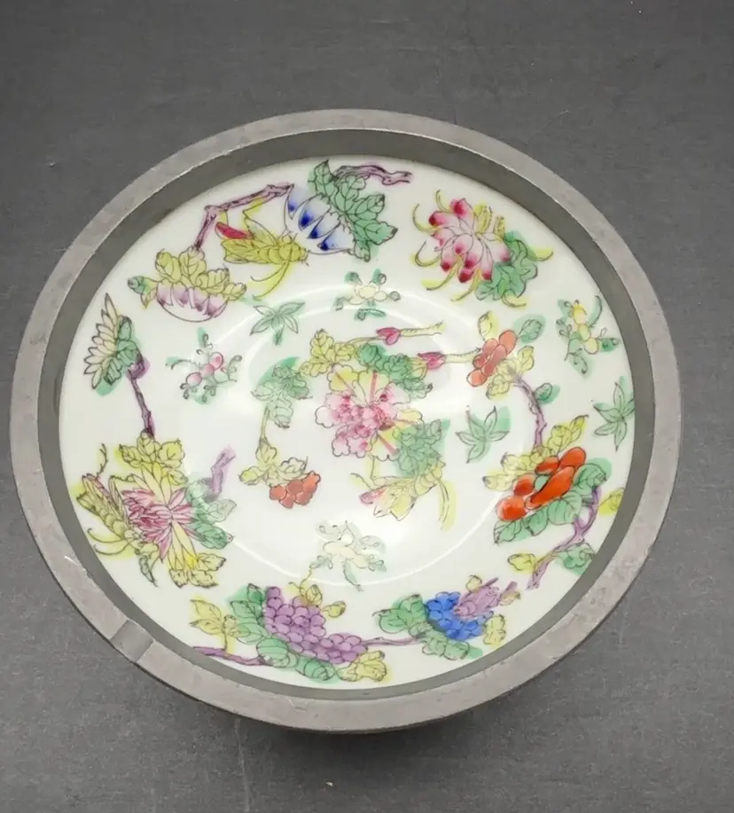 Japanese Porcelain Pewter Wrapped Bowl AFC Hong Kong Vintage 1970s