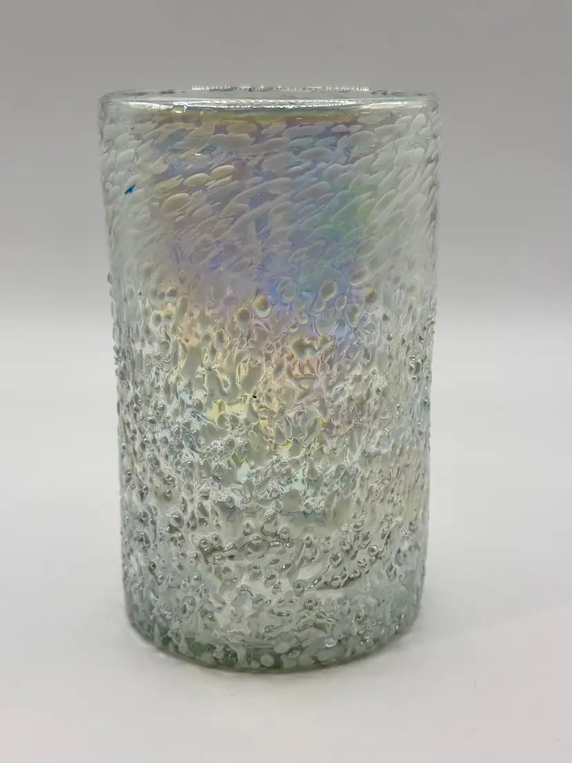 Vintage Mexican Iridescent Bubble Textured Fancy Drinking Tumbler Glass, Artisan Crafted Hand Blown 100% Recycled Glass, Made In Mexico