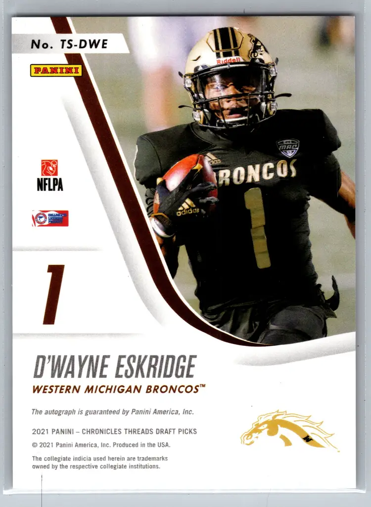 D’Wayne Eskridge 2021 Panini Threads Draft Picks Rookie Signatures Auto #TS-DWE.