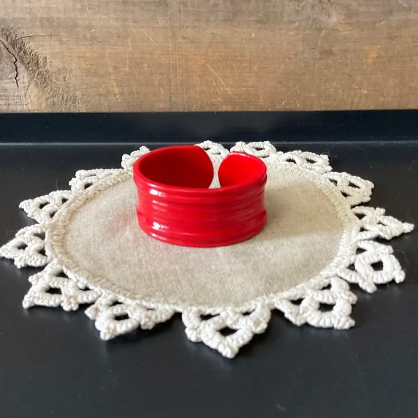 Vintage Bakelite Cuff Bracelet in Cherry Red, XS Bracelet 2” Diameter, Rigid Not Flexible, Retro Jewelry