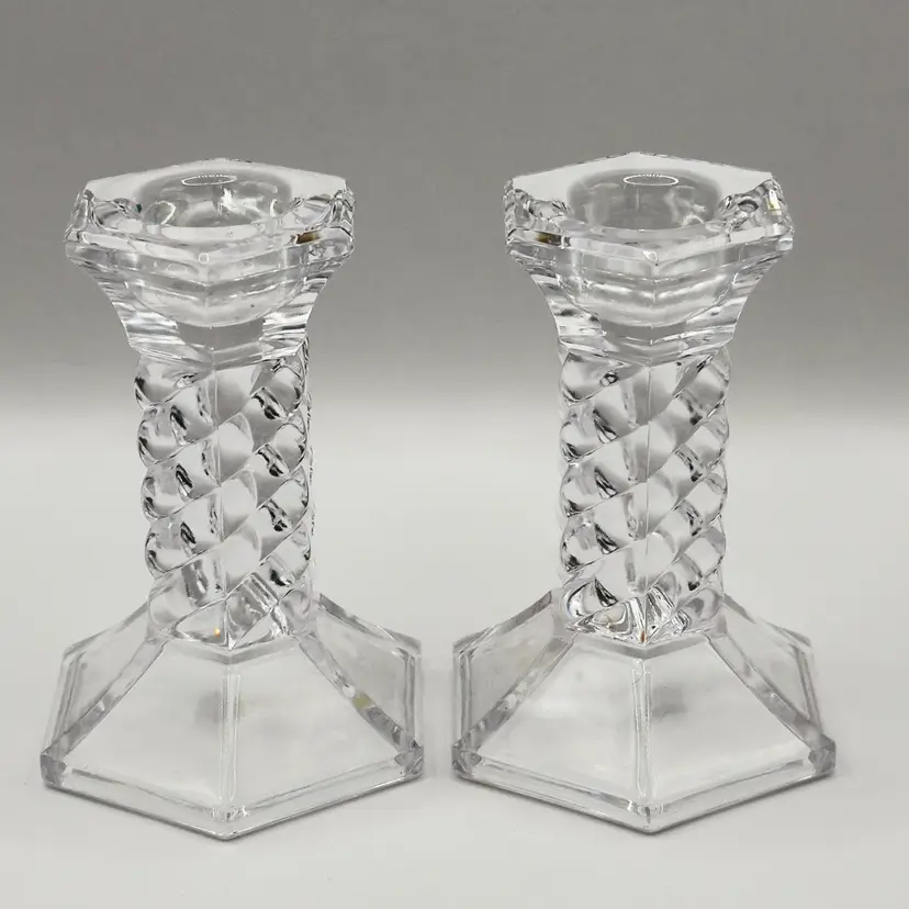 Vintage Crystal Twisted Design Candle Holders, Elegant Home Decor Pair, By Towle, Made in Austria