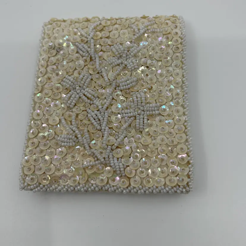 Vintage Ivory Color Sequin & Seed Bead Wallet