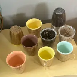 Raffia Ware And Burlap Insulated Drinkware. 10 Pieces