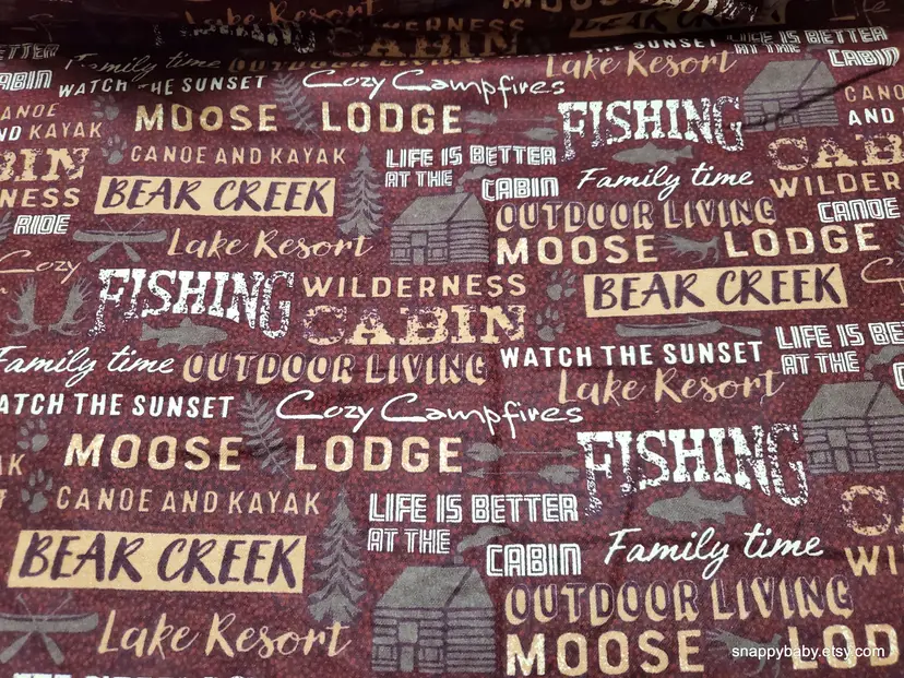 Bear Creek Words Flannel Fabric Remnant - 100% Cotton - Choose Size - Soft Craft & Quilting Fabric