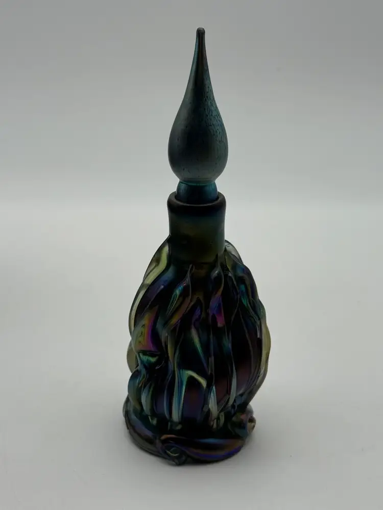 Saul Alcaraz Blue/Purple Iridescent Art Glass Perfume Bottle Signed