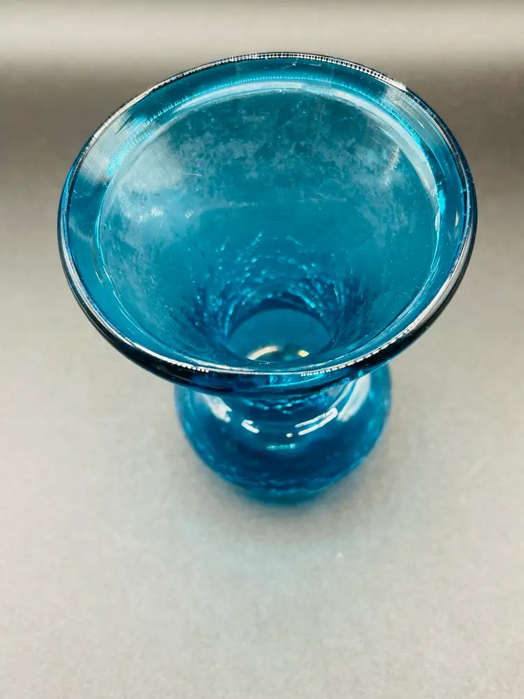 Handblown Blue Crackle Glass Vase