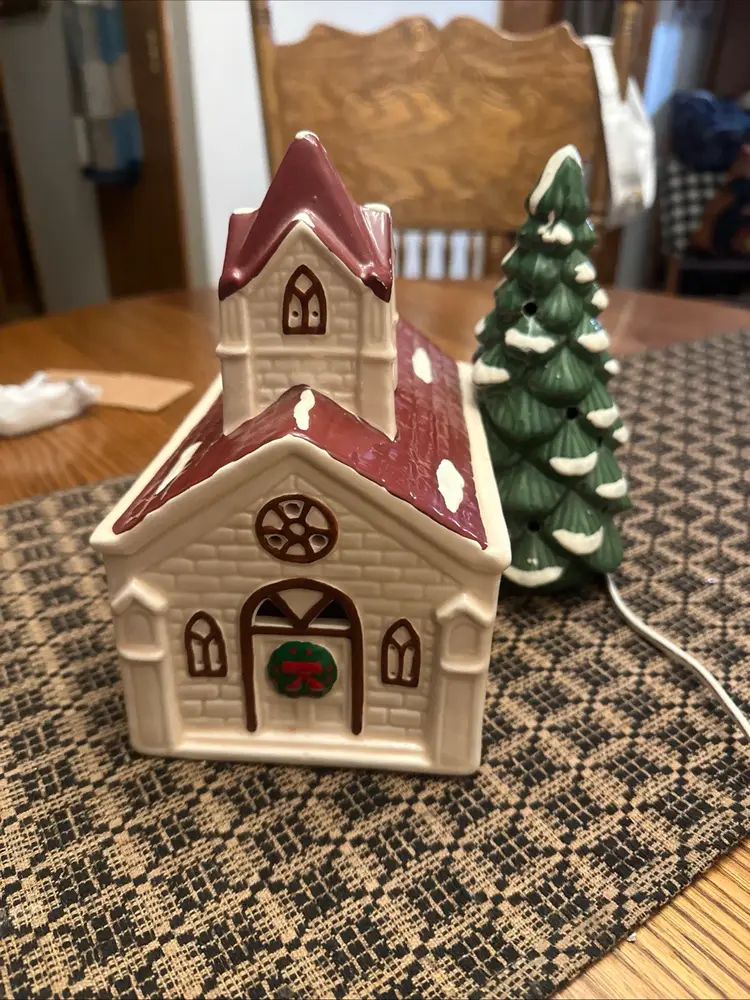 Vintage Russ  Lighted Church Porcelain W/ Tree