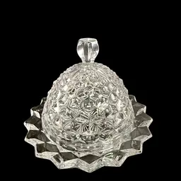 Vintage Cubist American Fostoria American Glass Dome Butter Dish Light UV Glow
5-3/4” T x 7-1/4” W