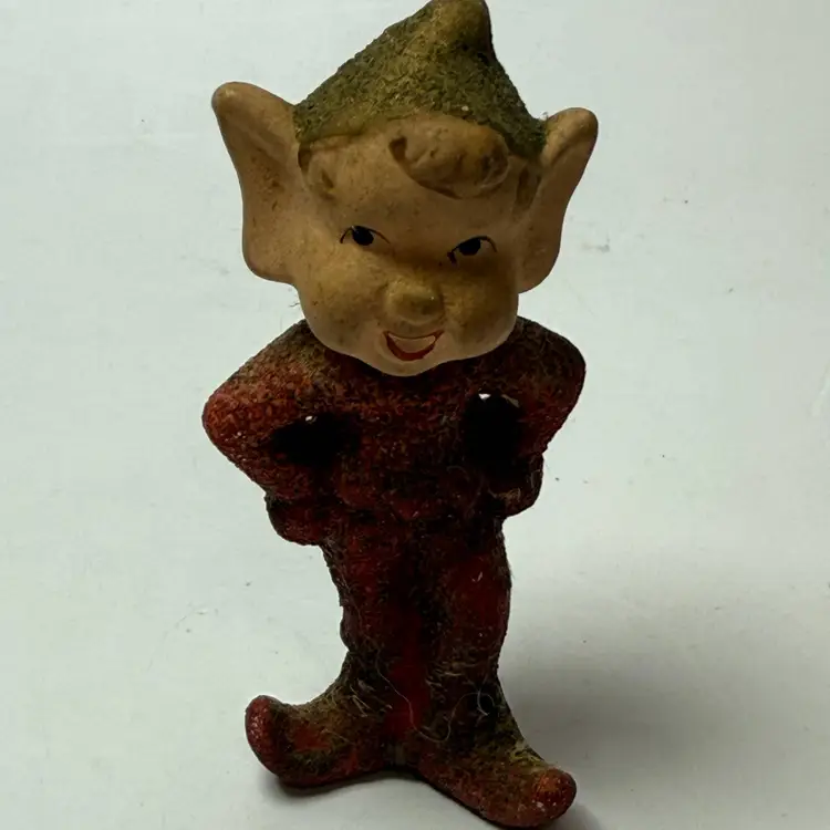 Vintage Christmas Glitter Elf Commodore Pixies Japan Composition Kitsch