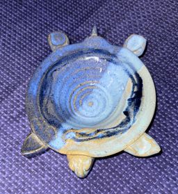 De Guzman Sea Turtle Art Pottery 7" long Blue/Tan Bowl Trinket Dish