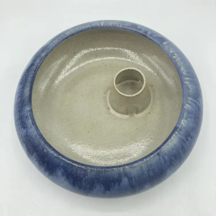 Studio Art Pottery Japanese Ikebana Vase Planter Blue Drip Glaze 5 3/4” Small