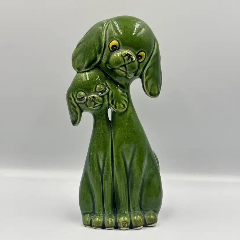 Vintage Green Longneck Dog Pair Japan 8.5”*
