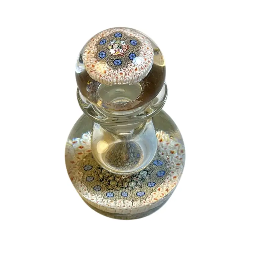 Vintage Murano Art Glass Small Flower & Star Close-packed Canes Inkwell Style Perfume Bottle / Paperweight - 6” Tall