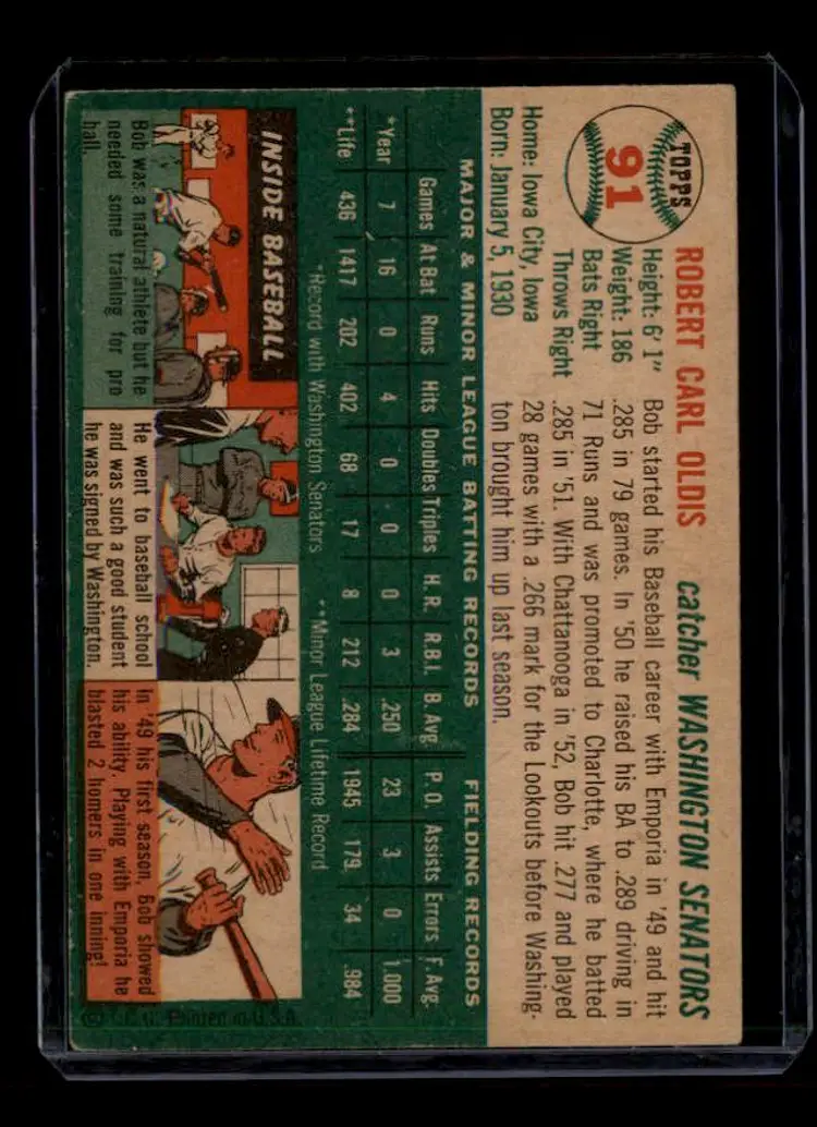 1954 Topps #91 Bob Oldis - (pk-tl1) - Washington Senators