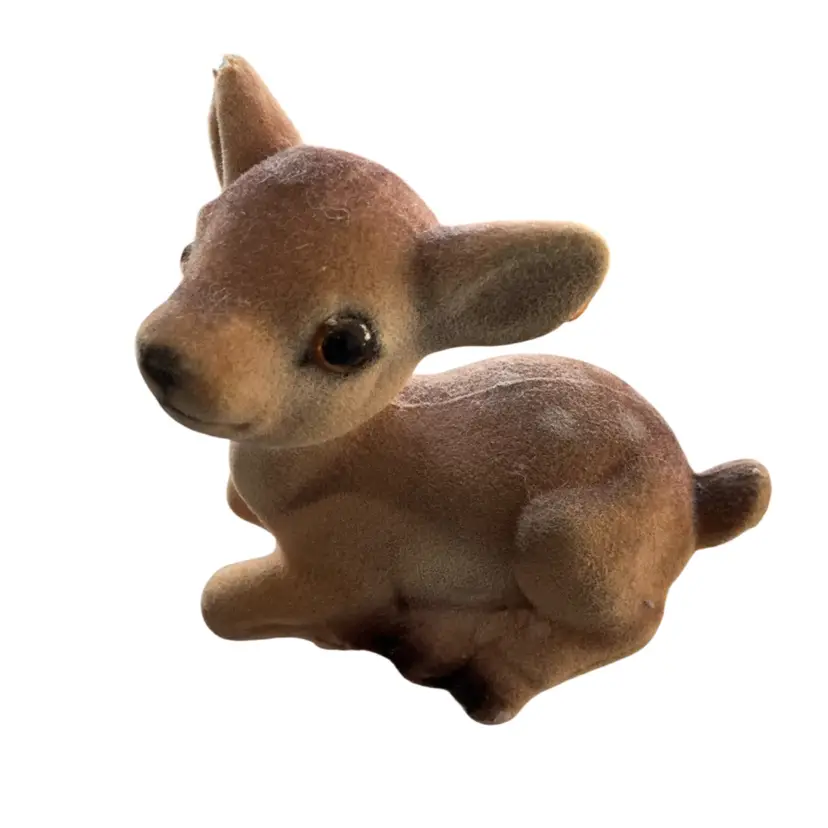 Vintage Flocked Baby Deer Figurine 2.75”x 3”- READ