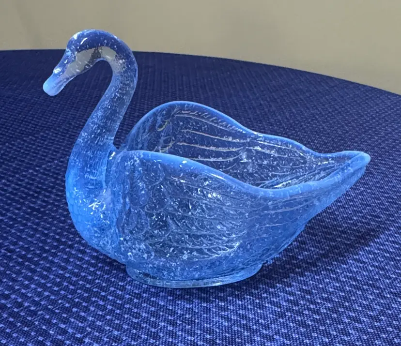 Imperial BLUE OPALESCENT Glass Swan Trinket Dish 5” long