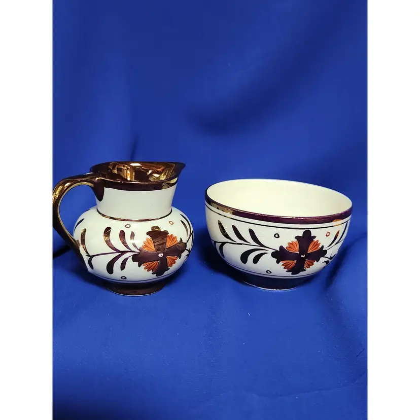 MCM Old Castle Copper Luster Creamer and Sugar Bowl - England