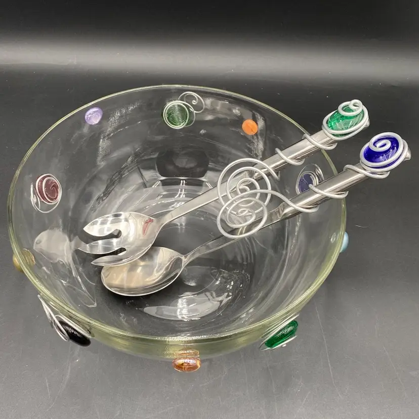 Decorative Salad Bowl and matching Salad Fork and Salad Spoon by We're Wired (Jewelry For Your Table)