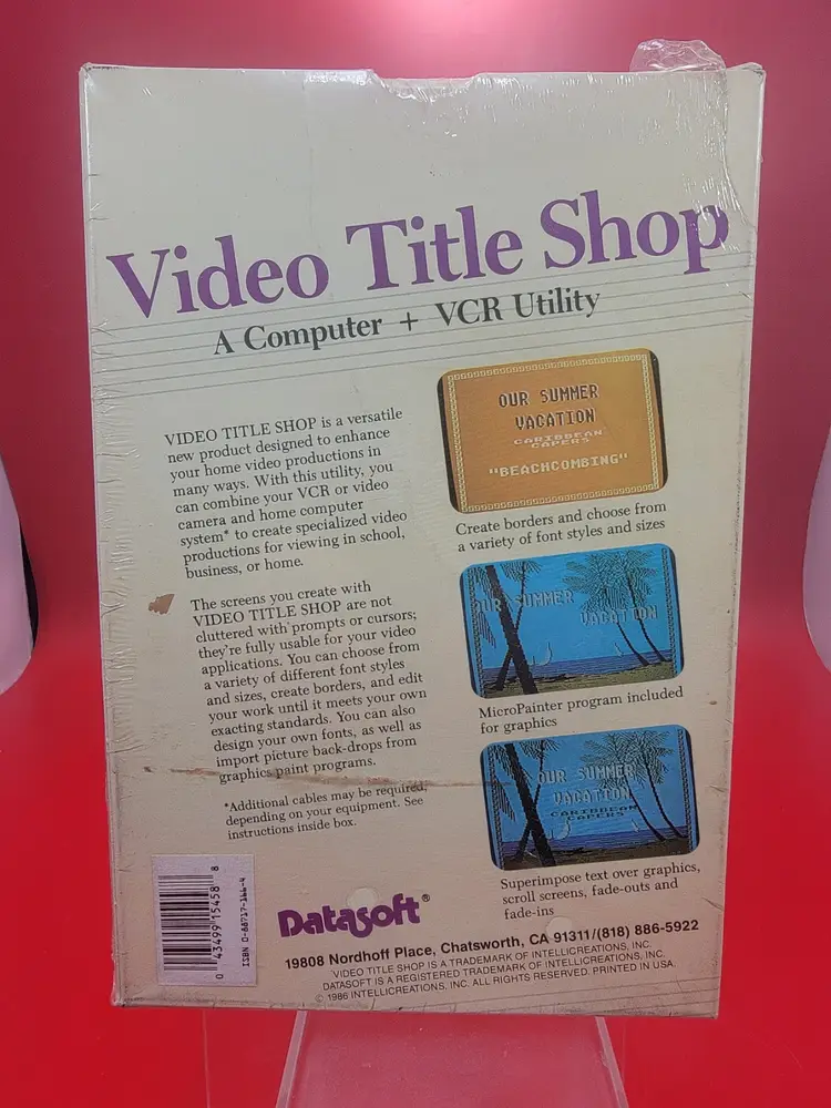 Video Title Shop Atari/Commodore 64/128 VCR Utility 1986-87 DataSoft New Seales