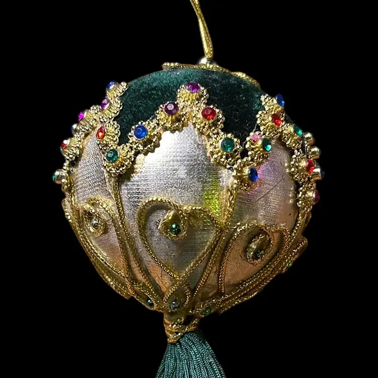 Vintage Handmade Christmas Balls With Beads And Velvet