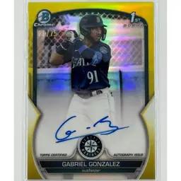 Gabriel Gonzalez 2023 Bowman Chrome Yellow Refractor Auto /75 Seattle Mariners