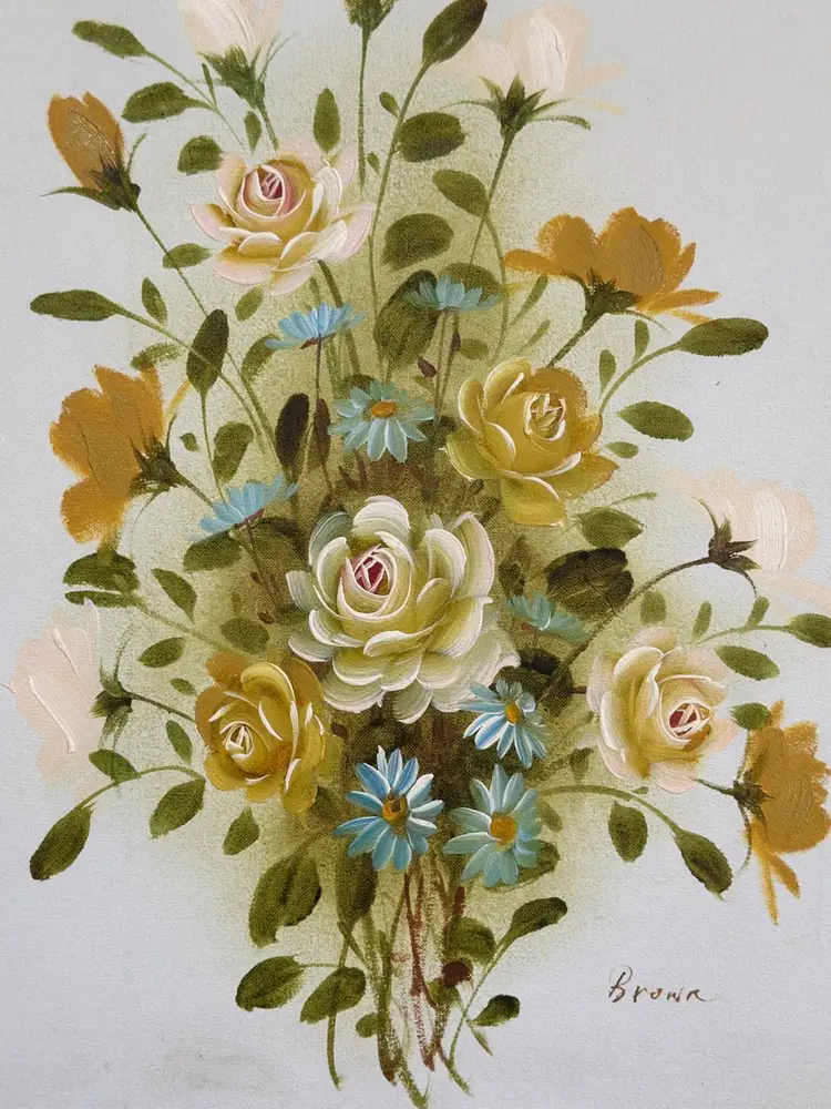 Vintage Original Oil Painting On Canvas Signed Beautiful Roses Floral 20x16