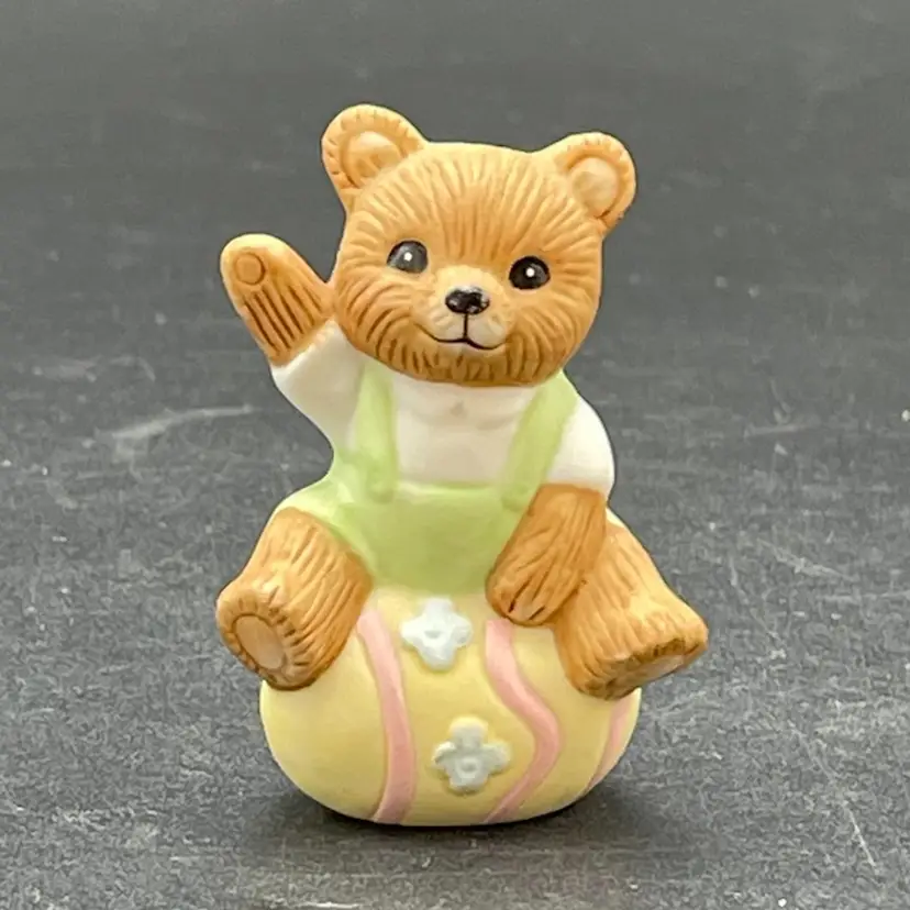 Homco #1430 Bear on Easter Egg Miniature Figurine Vintage Spring Decor