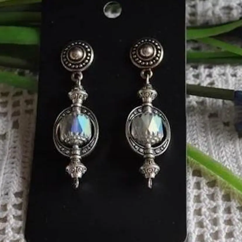 Handmade Irredescent glass and silverplate earings